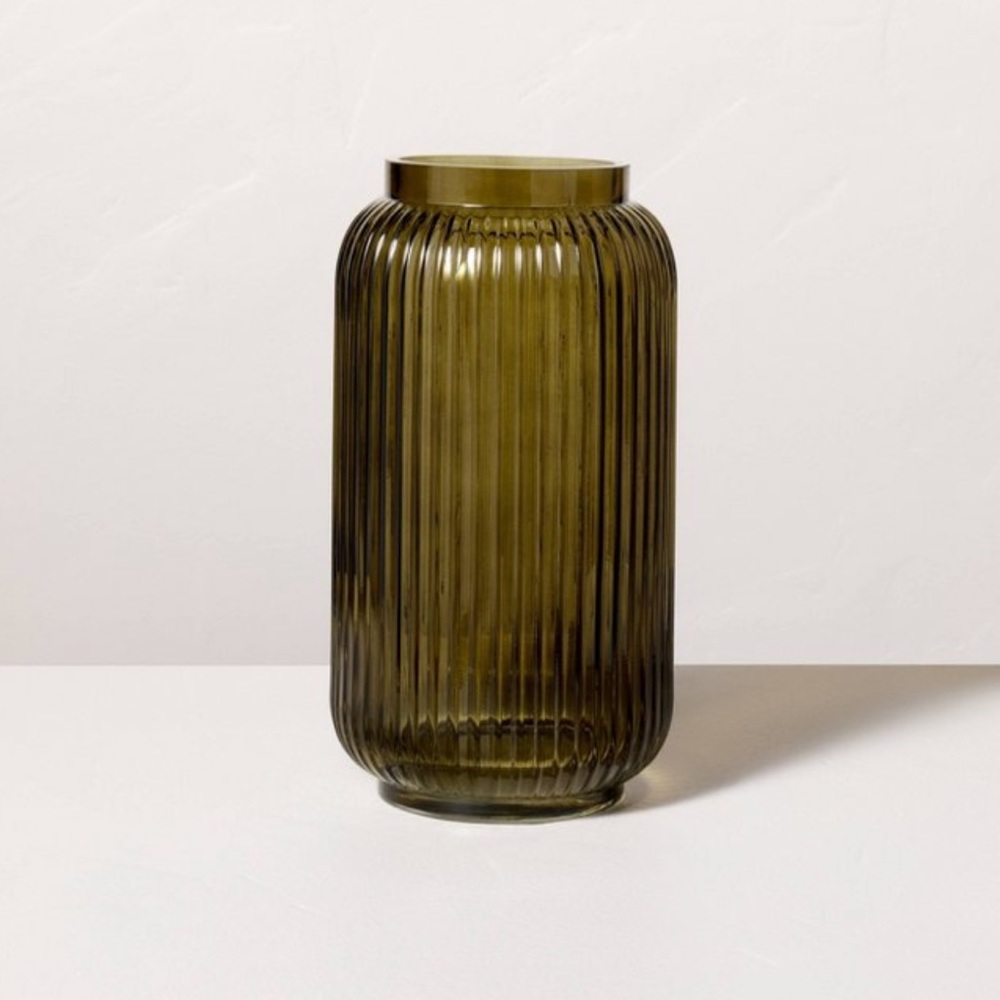 9” Ribbed Glass Jug Vase Dark Green - Hearth & Hand with Magnolia